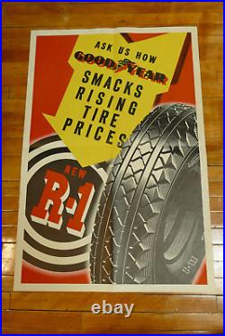 RARE Vintage 1950s Goodyear Tires R-1 Large Paper Advertising Poster Sign 42