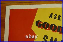 RARE Vintage 1950s Goodyear Tires R-1 Large Paper Advertising Poster Sign 42