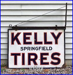 RARE Vintage 30s KELLY Springfield TIRES Gas Oil Dealer 2 Sided Porcelain Sign