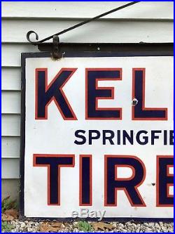 RARE Vintage 30s KELLY Springfield TIRES Gas Oil Dealer 2 Sided Porcelain Sign