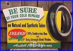 RARE Vintage 40's INLAND Green Top Tire Tube Patch Repair Kit Advertising Sign