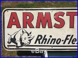 RARE Vintage ARMSTRONG Rhino Flex TIRES Gas Oil Station Tin Embossed Sign 60x18