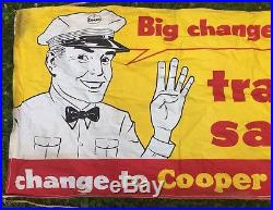 RARE Vintage Change To COOPER Tubeless Tires Gas Station Dealer Banner Sign