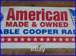 RARE Vintage Cooper Tires Double Sided Metal Sign American Flag 37.5 x 12