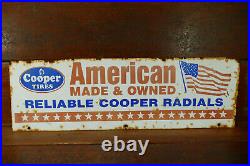 RARE Vintage Cooper Tires Double Sided Metal Sign American Flag Reliable Radials