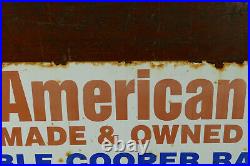 RARE Vintage Cooper Tires Double Sided Metal Sign American Flag Reliable Radials