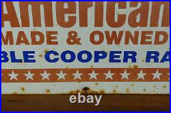 RARE Vintage Cooper Tires Double Sided Metal Sign American Flag Reliable Radials