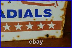 RARE Vintage Cooper Tires Double Sided Metal Sign American Flag Reliable Radials