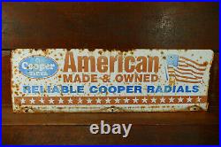 RARE Vintage Cooper Tires Double Sided Metal Sign American Flag Reliable Radials