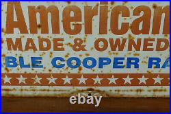 RARE Vintage Cooper Tires Double Sided Metal Sign American Flag Reliable Radials