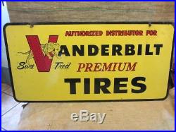 RARE Vintage Double-sided Vanderbilt Tires Dealer Sign Antique Old RARE! 9873