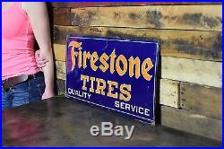 RARE Vintage Firestone Tires Gas Station Tin Sign Service Garage Early advert