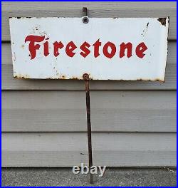 RARE Vintage Firestone Tires Spinner Advertising Sign Oil Gas Pump Topper 2 Side