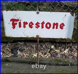 RARE Vintage Firestone Tires Spinner Advertising Sign Oil Gas Pump Topper 2 Side