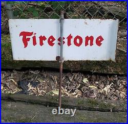 RARE Vintage Firestone Tires Spinner Advertising Sign Oil Gas Pump Topper 2 Side