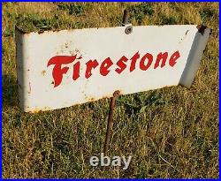 RARE Vintage Firestone Tires Spinner Advertising Sign Oil Gas Pump Topper 2 Side