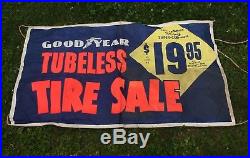 RARE Vintage GOODYEAR Tubeless TIRES Sale Gas Station Dealer Banner Sign 56x32