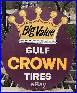 RARE Vintage GULF CROWN Tires Gas Service Station Dealer Tire Cover Sign