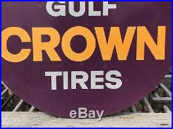 RARE Vintage GULF CROWN Tires Gas Service Station Dealer Tire Cover Sign