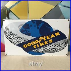 RARE Vintage Goodyear Porcelain Sign Gas Oil Motorcycle Service Garage Man Cave