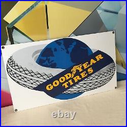 RARE Vintage Goodyear Porcelain Sign Gas Oil Motorcycle Service Garage Man Cave