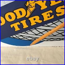 RARE Vintage Goodyear Porcelain Sign Gas Oil Motorcycle Service Garage Man Cave