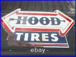 RARE Vintage HOOD TIRES Gas Service Station Metal 2-Sided Advertising Arrow SIGN