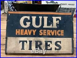 RARE Vintage Original 1940s Gulf Heavy Service Tire Rack Sign KILLER