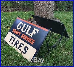 RARE Vintage Original GULF Heavy Service Truck TIRES Display Rack Holder Sign