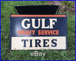 RARE Vintage Original GULF Heavy Service Truck TIRES Display Rack Holder Sign