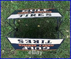 RARE Vintage Original GULF Heavy Service Truck TIRES Display Rack Holder Sign