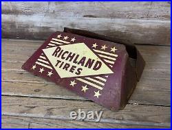 RARE Vintage Original RICHLAND TIRES DS Metal Display Stand Sign Gas & Oil