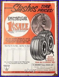 RARE Vintage Service Station Dealer MOHAWK Tires Advertising Poster Sign 19x14