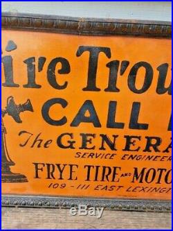 RARE Vintage THE GENRAL Tire FRYE TIRE AND MOTOR SALES Sign