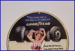 Rare 1940 Old Vintage Good Year Tire Pin Up Man Cave Garage Bar Porcelain Sign