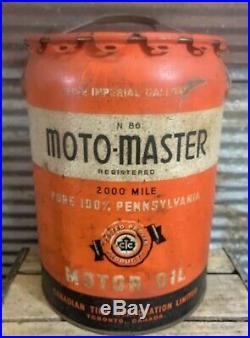 Rare Antique Vtg Ca. 1930s MotoMaster 5 Gallon Oil Can Bucket Canadian Tire Sign