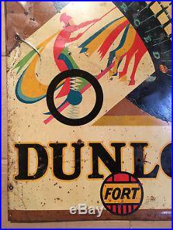Rare Old Dunlop Fort Tires Original Tin Sign Vintage No Enamel Oil Can No 6