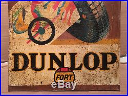 Rare Old Dunlop Fort Tires Original Tin Sign Vintage No Enamel Oil Can No 8