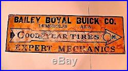 Rare Vintage 1920's Buick Car Dealership Goodyear Tires Gas Oil 36 Metal Sign