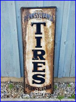 Rare Vintage 1950's Pennsylvania Tires Gas Station 48 Embossed Metal Sign
