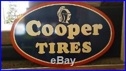 Rare Vintage Cooper Tires Metal Sign 48'' x 30'' oval double sided mint gas oil