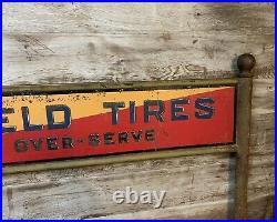 Rare Vintage Early MANSFIELD TIRES DS Metal Painted Display Sign Gas & Oil