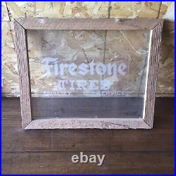 Rare Vintage Firestone Brand Tires Wood Framed Etched Door Glass