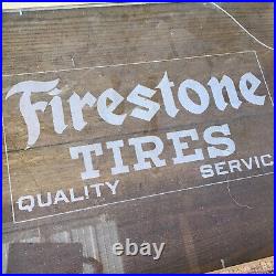 Rare Vintage Firestone Brand Tires Wood Framed Etched Door Glass Sign Unique