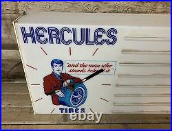 Rare Vintage HERCULES TIRES Lighted Plastic Dealer Advertising Clock Sign