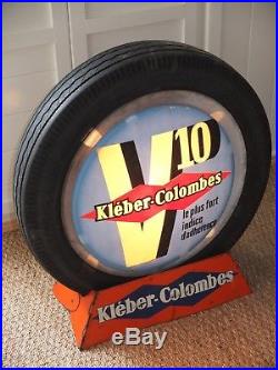 Rare Vintage Kleber Tyre Display Stand. Illuminated Garage Advertising Sign