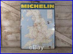 Rare Vintage Michelin Tin Litho Map Sign UK England Ferrari Porsche