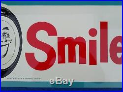 Rare Vintage NOS BF Goodrich Smileage Double Sided Metal Tire Sign 1960