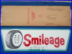 Rare Vintage NOS BF Goodrich Smileage Double Sided Metal Tire Sign 1960