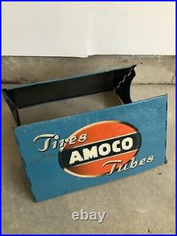 Rare Vintage Original Amoco Tubes Blue TIRE Metal Display Stand Sign Gas & Oil